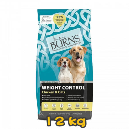 [BURNS] 犬用 Adult, Senior WEIGHT CONTROL+ Chicken & Oats 體重控制雞肉高燕麥配方成犬及高齡犬乾糧 12kg