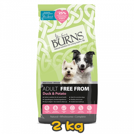 [BURNS] 犬用 Adult & Senior ADULT FREE FROM Duck & Potato 鴨肉馬齡薯配方成犬及高齡犬乾糧 2kg (無穀物)
