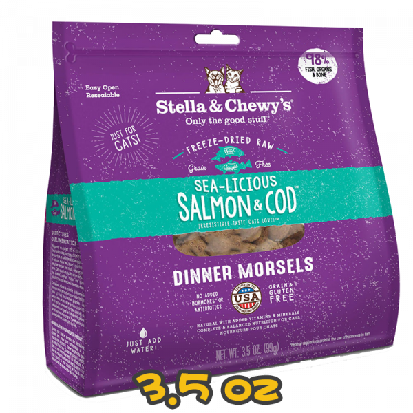 [Stella&Chewy's] 貓用 凍乾生肉主糧 海洋伴侶(三文魚及鱈魚配方) 全貓乾糧 Freeze Dried Raw Sea Licious Salmon and Cod Dinner Morsels 3.5oz
