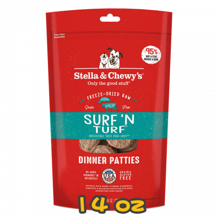 [Stella&Chewy's] 犬用 凍乾生肉主糧 海陸佳餚(牛肉及三文魚肉配方) 全犬乾糧 Freeze Dried Raw Surf ‘N Turf Dinner Patties 14oz