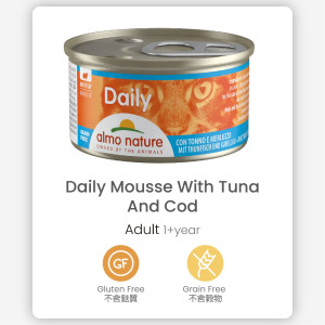 [almo nature] 貓用 Daily 主食慕絲罐頭吞拿魚鱈魚 全貓濕糧 Tuna Cod Flavour 85g