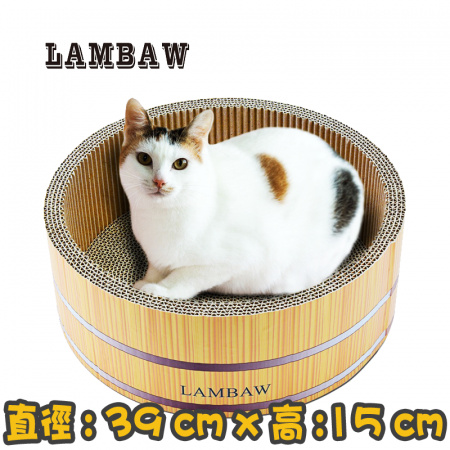 [LAM BAW] 木桶形木紋瓦通紙貓抓窩 Wooden barrel-shaped wood grain paper cat scratching nest