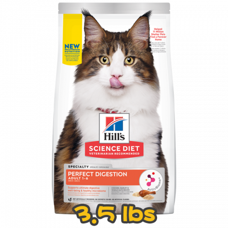 [Hill's 希爾思] 貓用 Science Diet® ADULT Perfect Digestion CHICKEN RECIPE 1至6歲完美消化雞肉糙米及全燕麥專用配方成貓乾糧 3.5lbs (雞肉味)