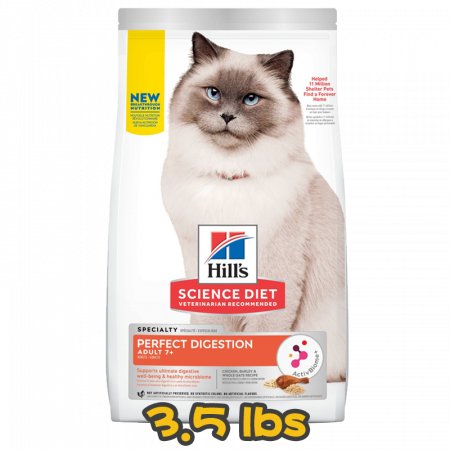 [Hill's 希爾思] 貓用 Science Diet® ADULT 7+ Perfect Digestion CHICKEN RECIPE 7歲或以上完美消化雞肉糙米及全燕麥專用配方成貓乾糧 3.5lbs (雞肉味)