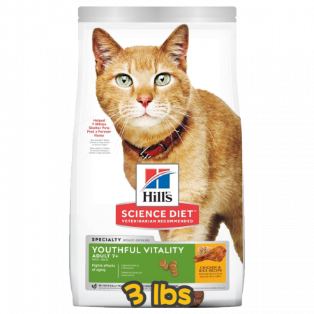 [Hill's 希爾思] 貓用 Science Diet® ADULT 7+ SENIOR VITALITY CHICKEN & RICE RECIPE 7歲或以上提升活力高齡貓乾糧 3lbs (雞肉&飯味)