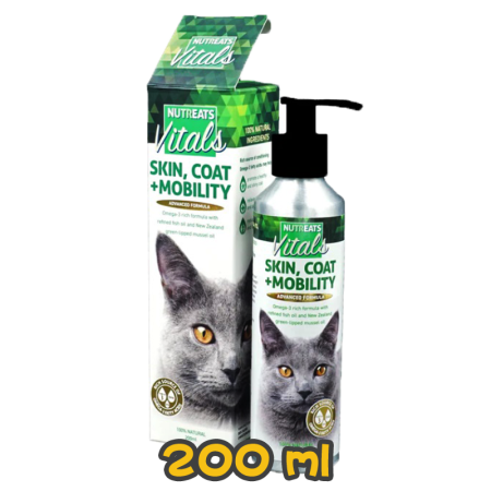 [Nutreats 紐滋寵] 貓用 美毛魚油 Vitals Skin Coat Mobility Green Lipped Mussel Oil For Cat 200ml