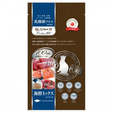 [清貨] [NECO Puree] 貓用 乳酸菌系列 綜合海鮮 全貓小食 Lactobacillus Seafood Flavour 4 x 10g